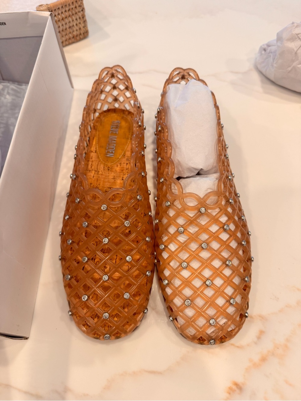 Steve Madden Amber Lattice Jelly Mules with Rhinestone Studs